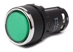 Нажимная моноблочная кнопка EMAS 22 мм, IP 40 (1НО) зеленая MB100DY - фото 324673